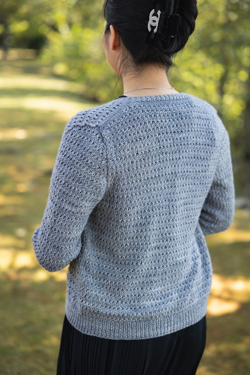 Back of knit cardigan