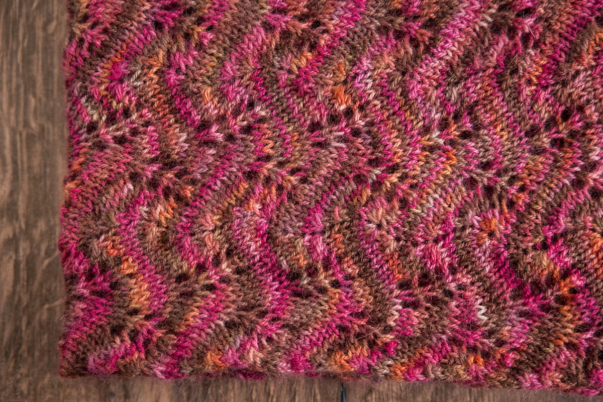 Close up of knit lace stitches in CashSilk Fern Scarf