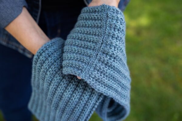 Barbara cowl knit flat and seamed together