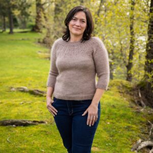 Field Sweater by SweaterFreak knit in SweetGeorgia Trifecta Fine and Silk Mist yarns