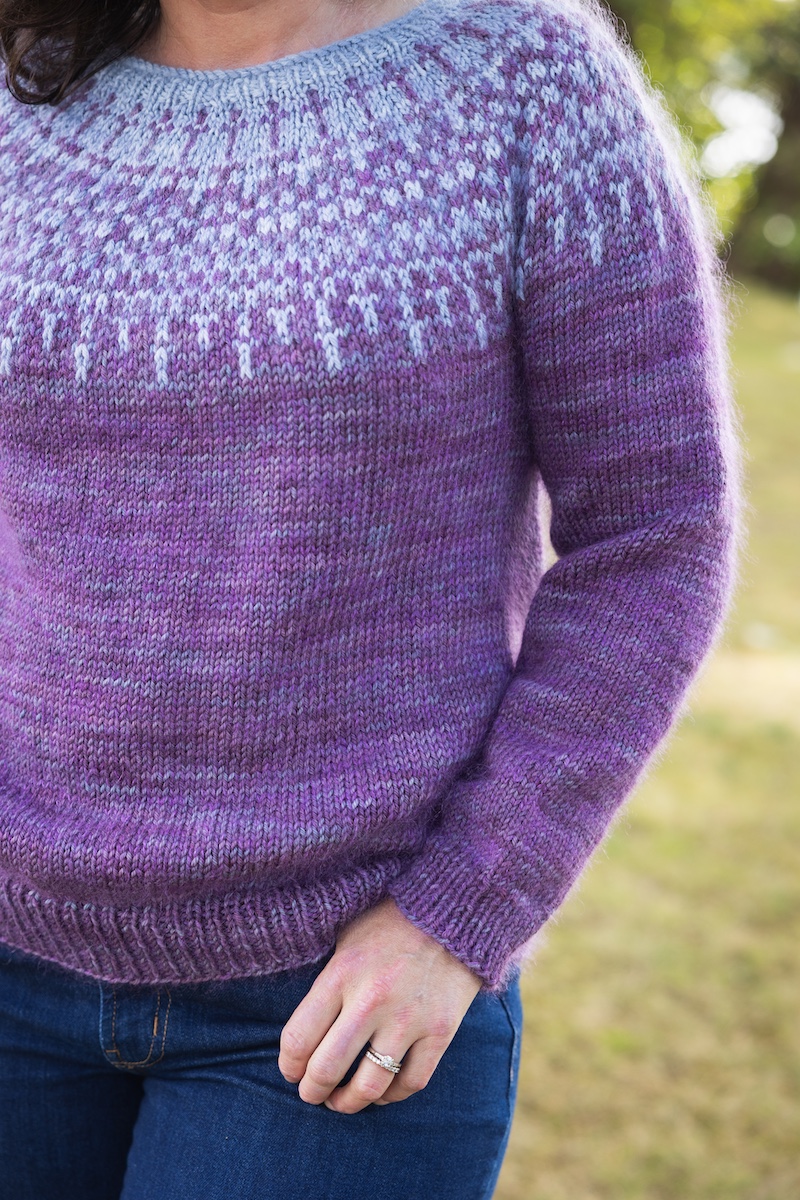 Minecrafty Pullover sweater knit in SweetGeorgia hand-dyed yarn