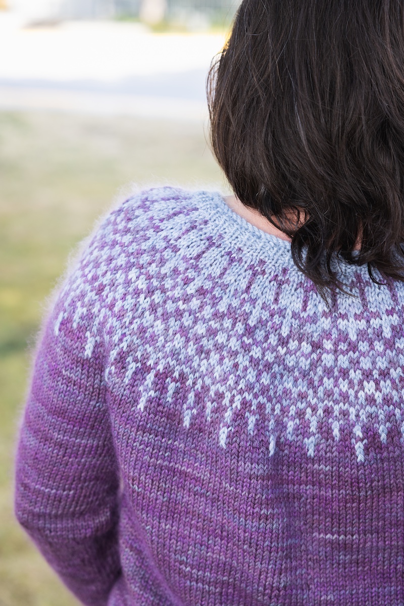 Colourwork yoke of the Minecrafty sweater design