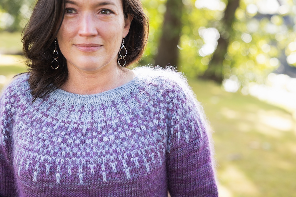 Minecrafty Pullover sweater knit in SweetGeorgia hand-dyed yarn