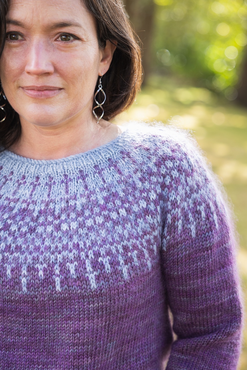 Minecrafty Pullover sweater knit in SweetGeorgia hand-dyed yarn