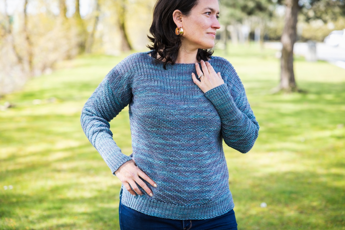 hand knit Hamilton sweater in hand-dyed yarn