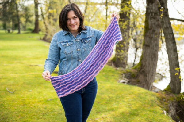Lace and garter stitch cowl knit in hand-dyed yarn