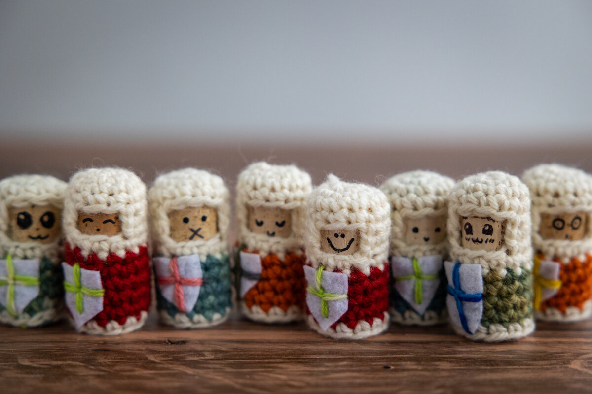 Crochet cork knights