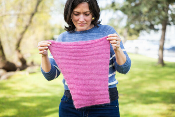 knit cowl in light hand-dyed lace weight yarn