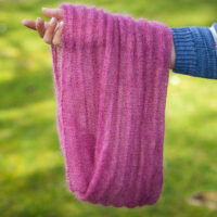 knit cowl in light hand-dyed lace weight yarn