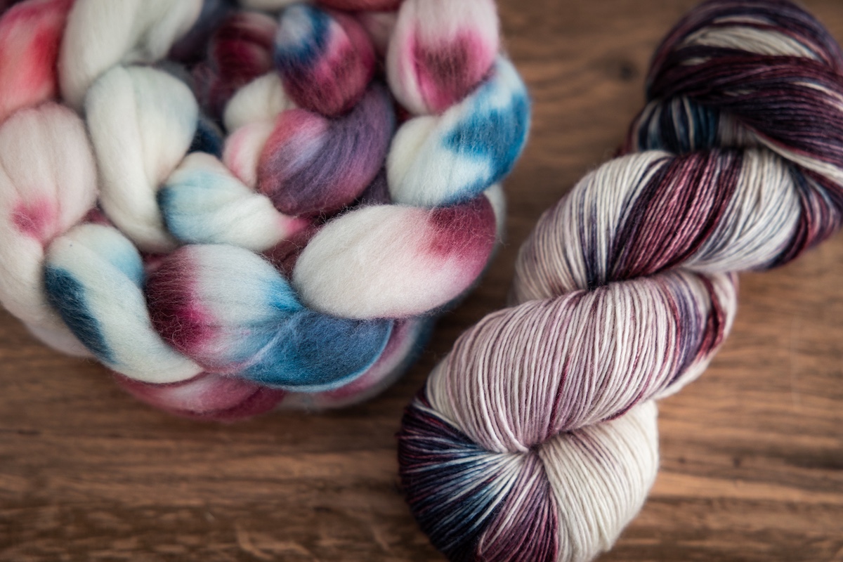 hand-dyed yarn and spinning fibre club colourways
