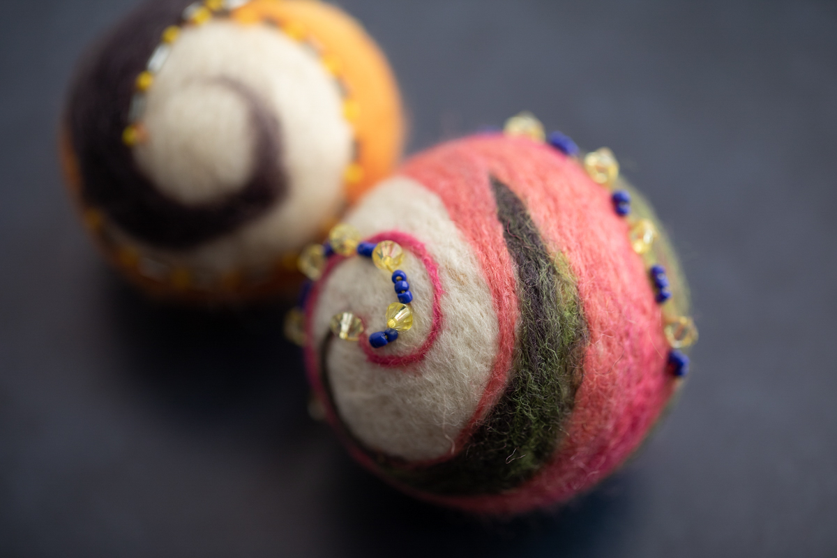 Felted ornaments with beads