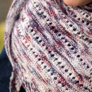 Winter Dawn knit shawl in hand dyed SweetGeorgia yarn