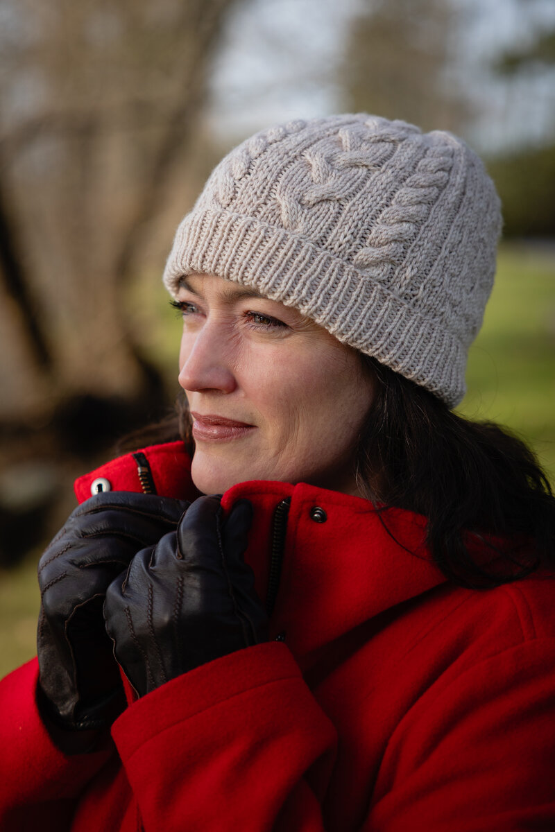 Design by Greta Cornejo Knit in Merino DK in Birch Model: Greta Cornejo Photos: Brigid Zurock