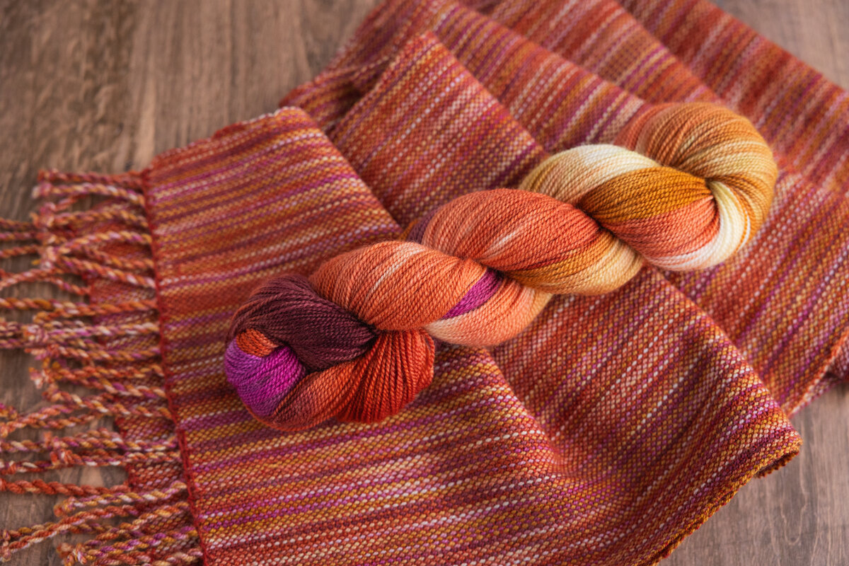 Fuel on Fire colourway on SweetGeorgia Corriedale sock