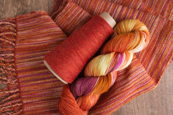 Colour Field scarf woven with SweetGeorgia Corriedale sock and Knoll 17/2 Merino Lambswool