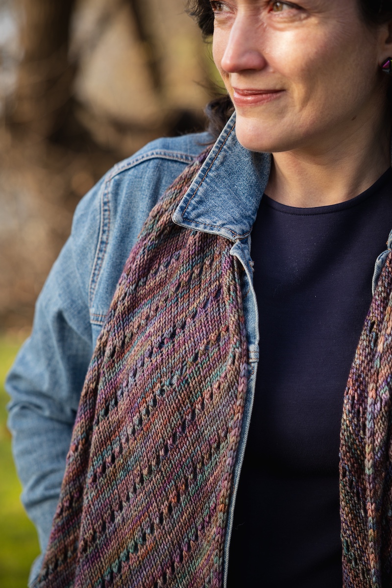 styling a machine knit eyelet scarf