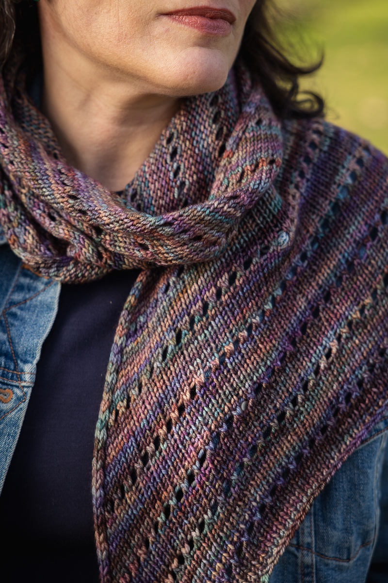 machine knit eyelet scarf close up