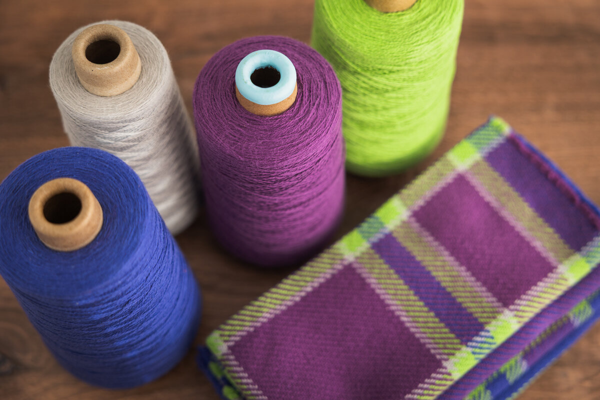 Design by: Kathryn Steely Gist Beam 8/2 Cotton in: Cobalt, Jam, Pistachio, and Mist 4 cones