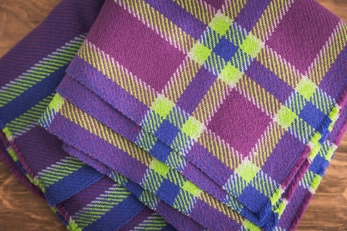 Design by: Kathryn Steely Gist Beam 8/2 Cotton in: Cobalt, Jam, Pistachio, and Mist 4 cones