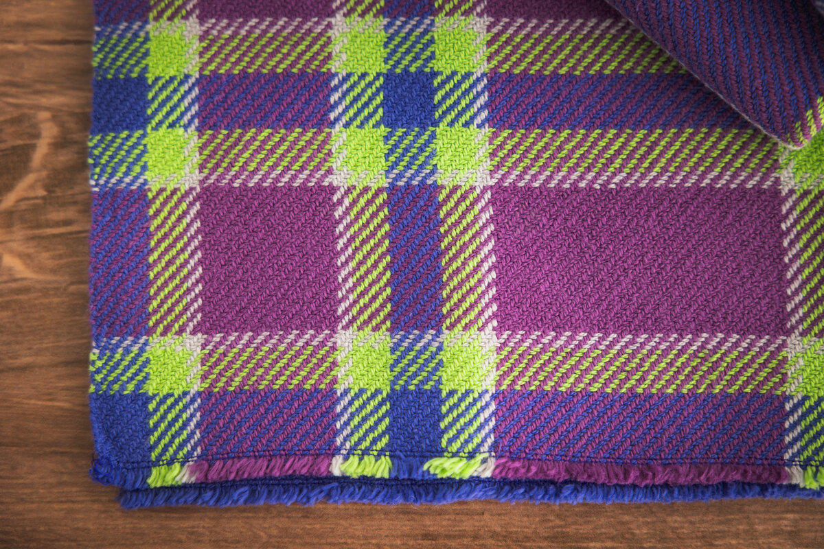 Design by: Kathryn Steely Gist Beam 8/2 Cotton in: Cobalt, Jam, Pistachio, and Mist 4 cones