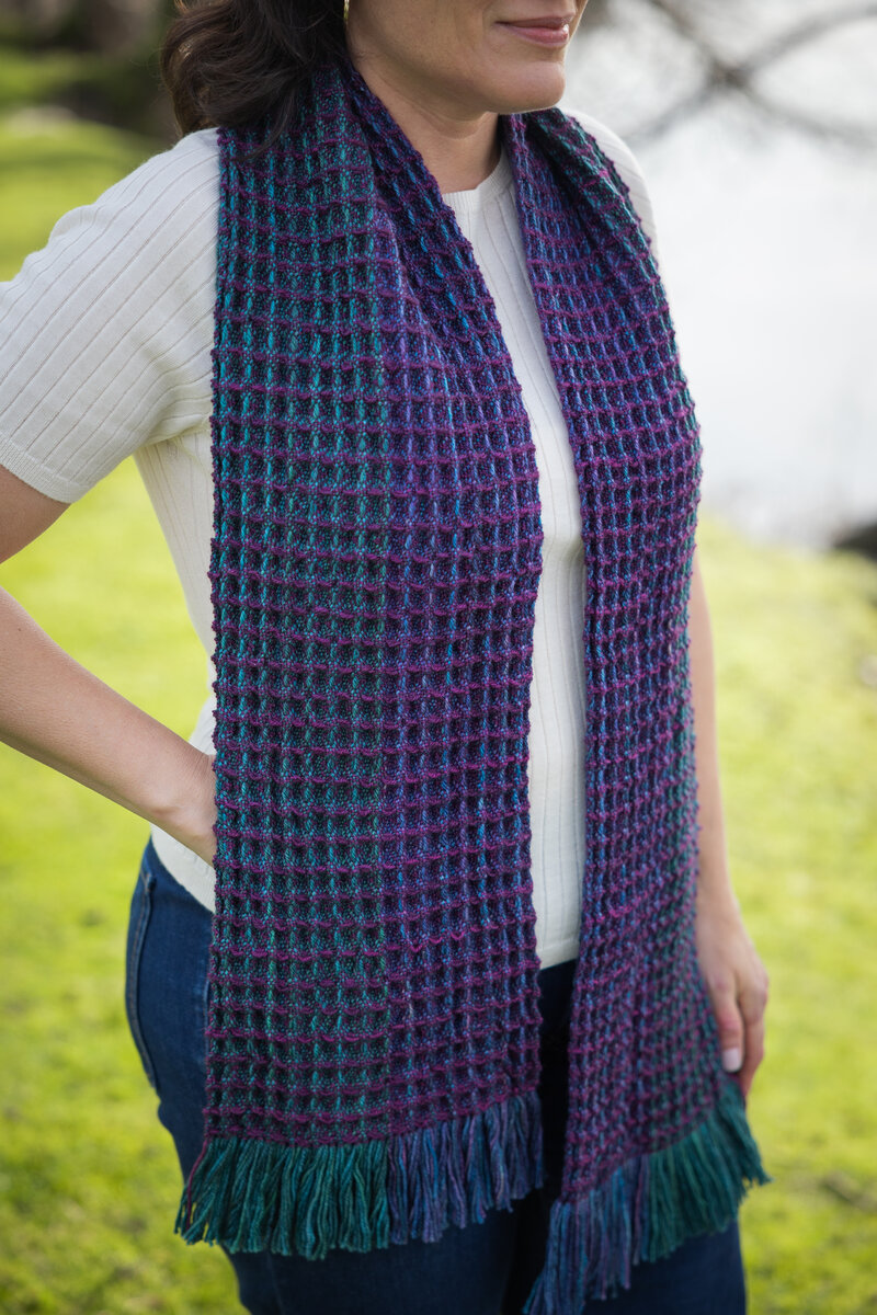 Design by Felicia Lo Woven in Trifecta Fine: Odyssey, Atlantis (warp) and Luna (weft) Model: Greta Cornejo Photos: Brigid Zurock