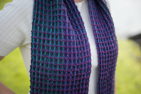 Design by Felicia Lo Woven in Trifecta Fine: Odyssey, Atlantis (warp) and Luna (weft) Model: Greta Cornejo Photos: Brigid Zurock