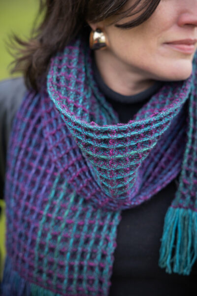 Design by Felicia Lo Woven in Trifecta Fine: Odyssey, Atlantis (warp) and Luna (weft) Model: Greta Cornejo Photos: Brigid Zurock