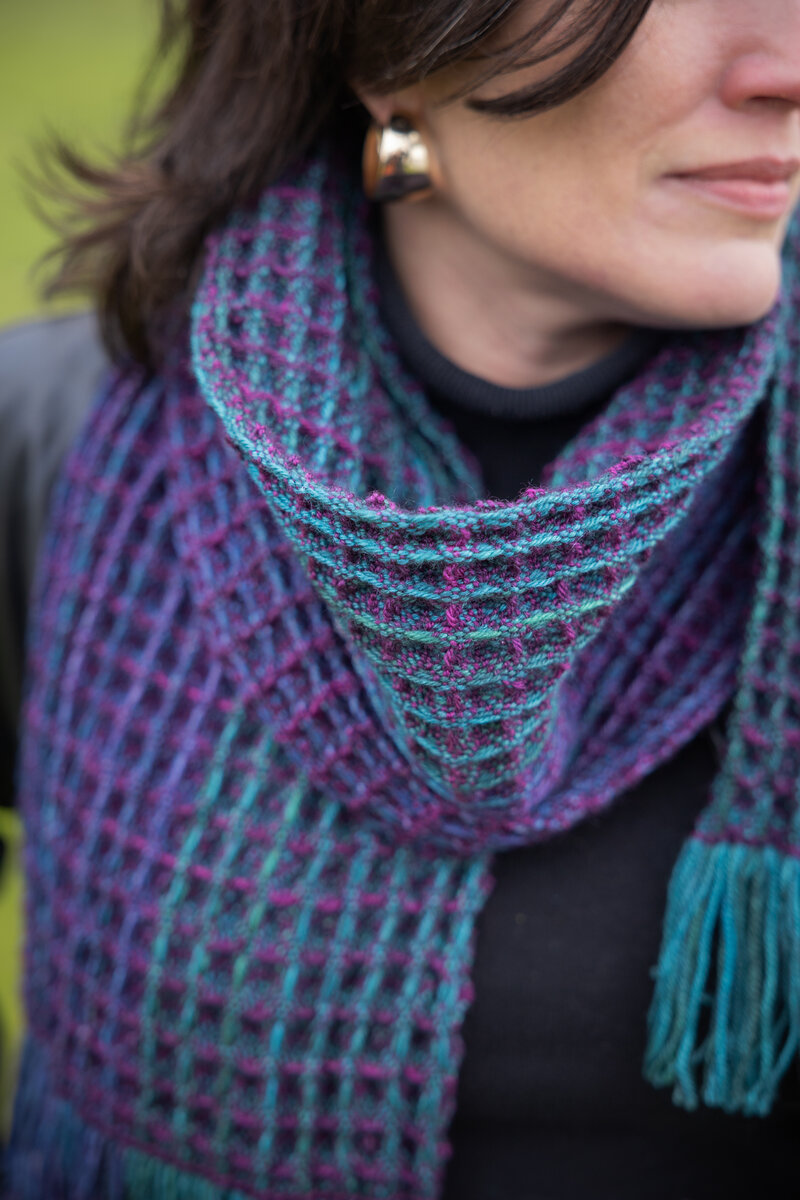 Design by Felicia Lo Woven in Trifecta Fine: Odyssey, Atlantis (warp) and Luna (weft) Model: Greta Cornejo Photos: Brigid Zurock