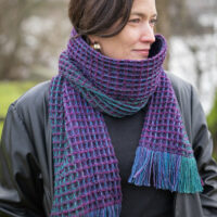 Design by Felicia Lo Woven in Trifecta Fine: Odyssey, Atlantis (warp) and Luna (weft) Model: Greta Cornejo Photos: Brigid Zurock