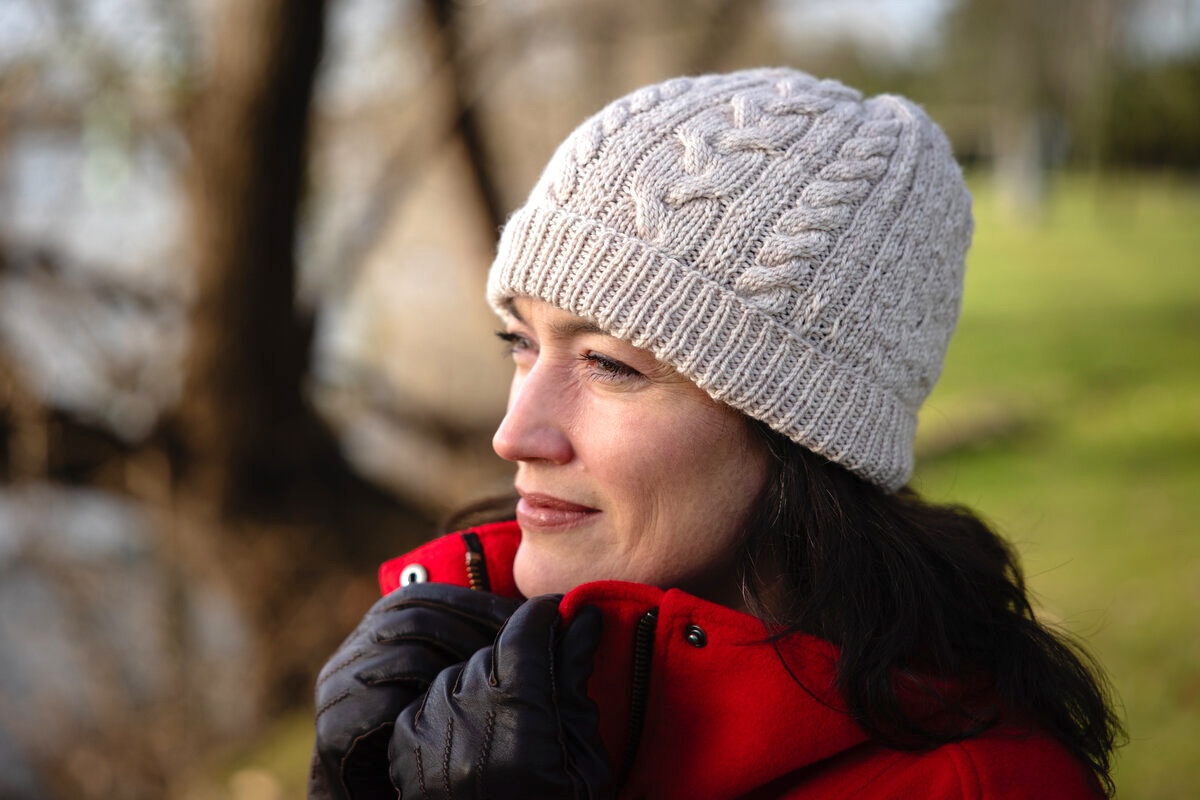 Horseshoe Bay Hat; knit in SweetGeorgia Merino DK in the Birch colourway.