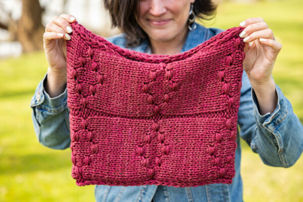 Cozy warm textured knit cowl in Sangria red hand-dyed colourway