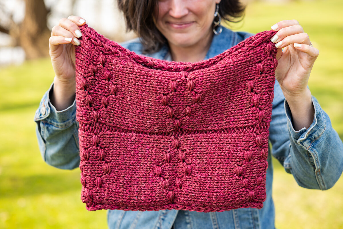 Cozy warm textured knit cowl in Sangria red hand-dyed colourway