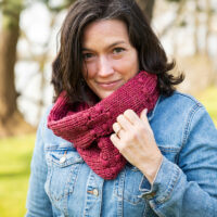 Cozy warm textured knit cowl in Sangria red hand-dyed colourway