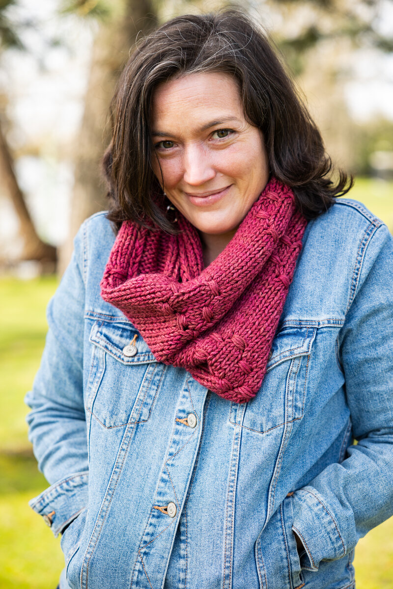 Cozy warm textured knit cowl in Sangria red hand-dyed colourway