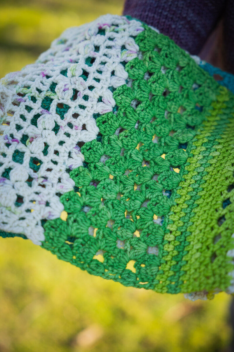 Lacy and colourful cowl in a variety of crochet stitches