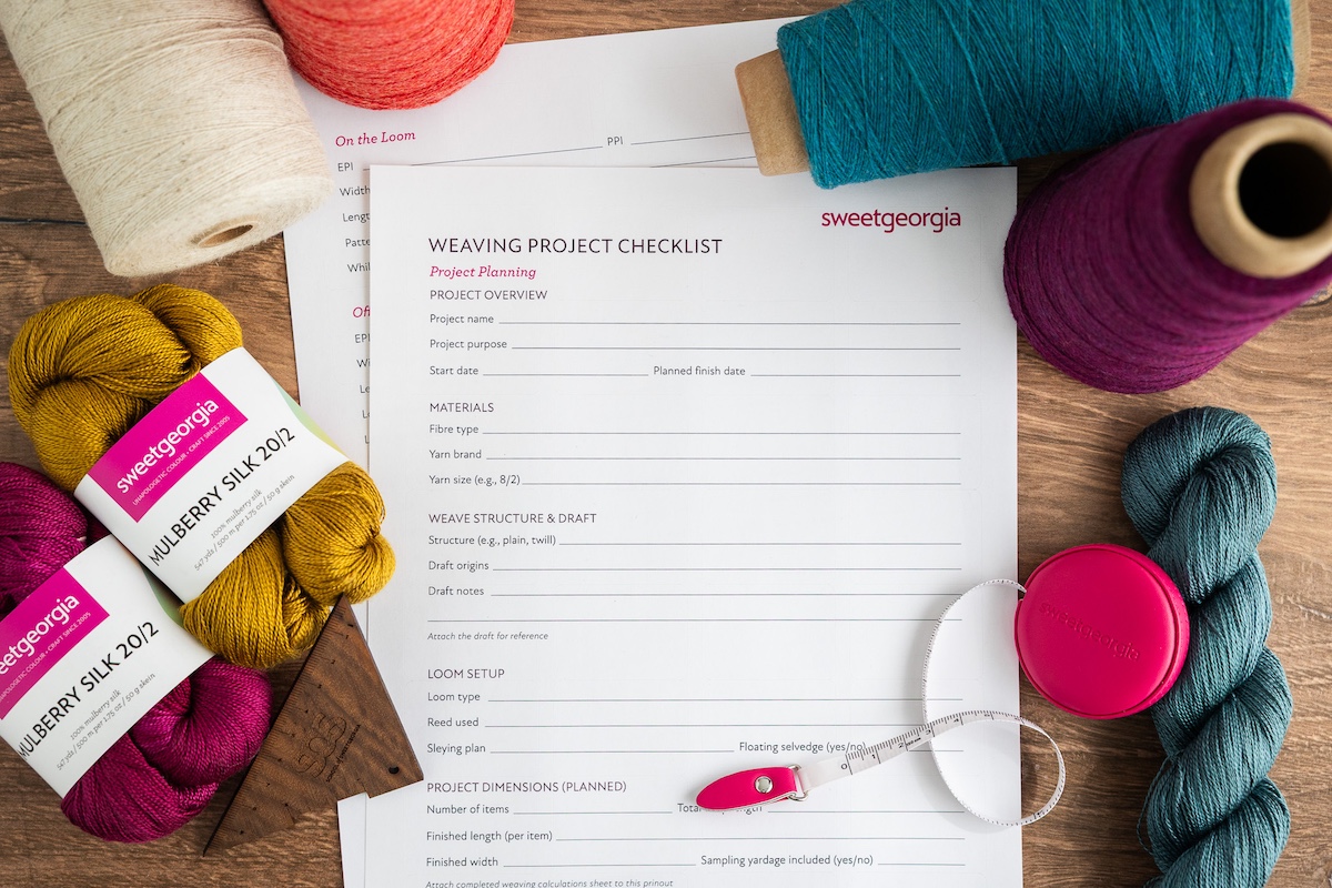 Weaving Project worksheet with weaving yarn and tools