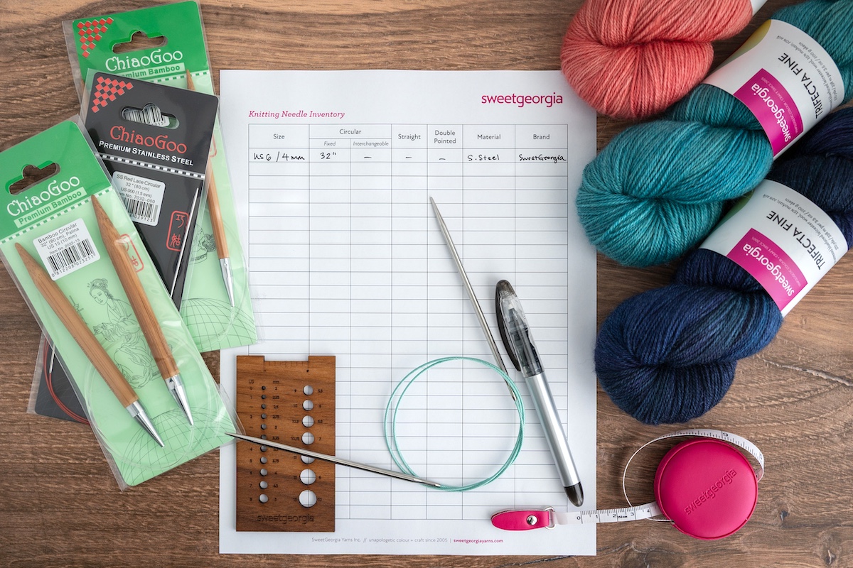 Downloadable knitting needle inventory sheet