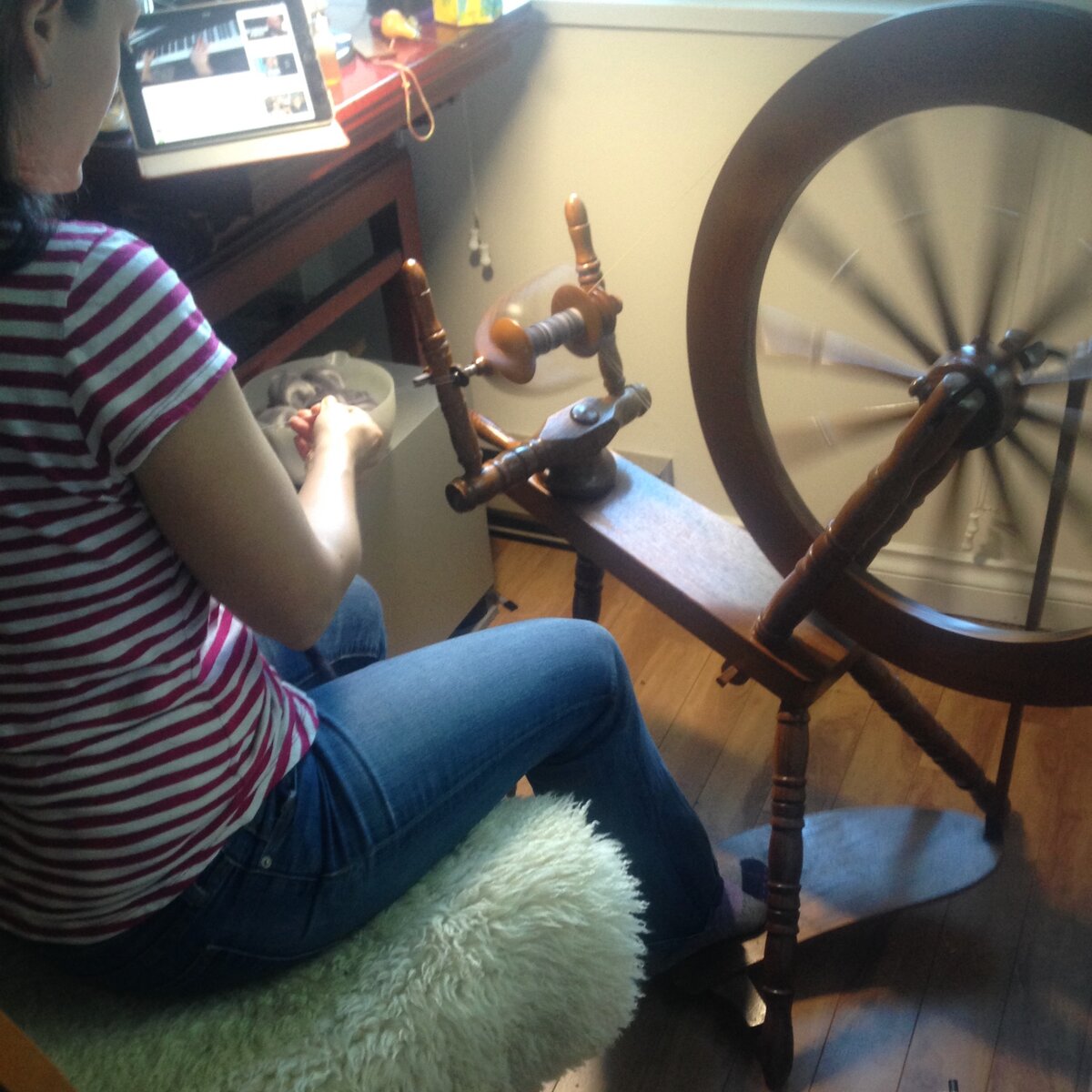 Greta spinning on her wheel