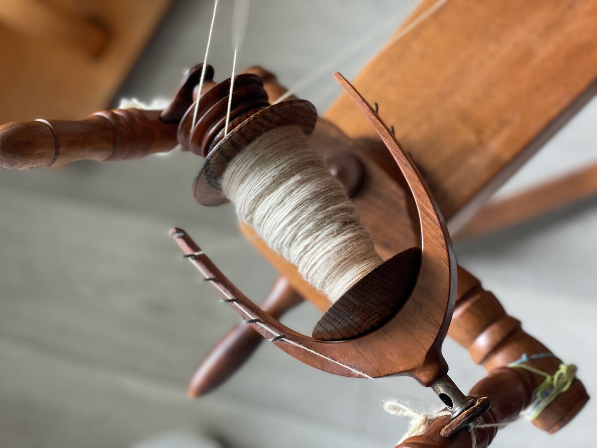 Greta's bobbin filled with yarn