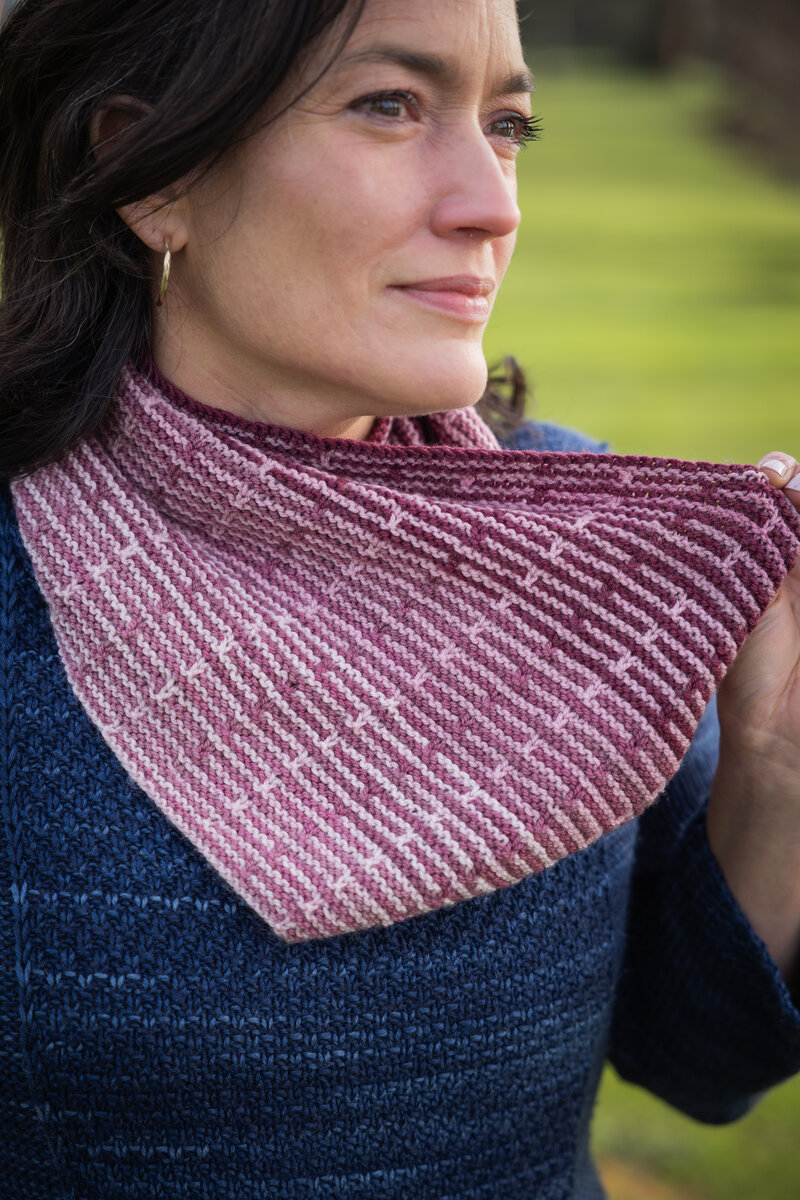 Meraki knit cowl in mini-skein hand dyed yarn