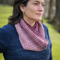 Meraki knit cowl in mini-skein hand dyed yarn