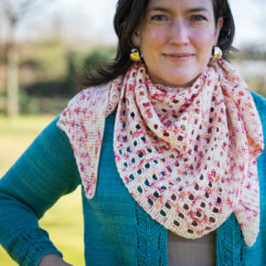 Crochet shawl in fingering weight hand dyed yarn