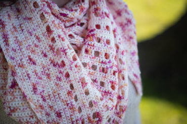 Crochet shawl in fingering weight hand dyed yarn