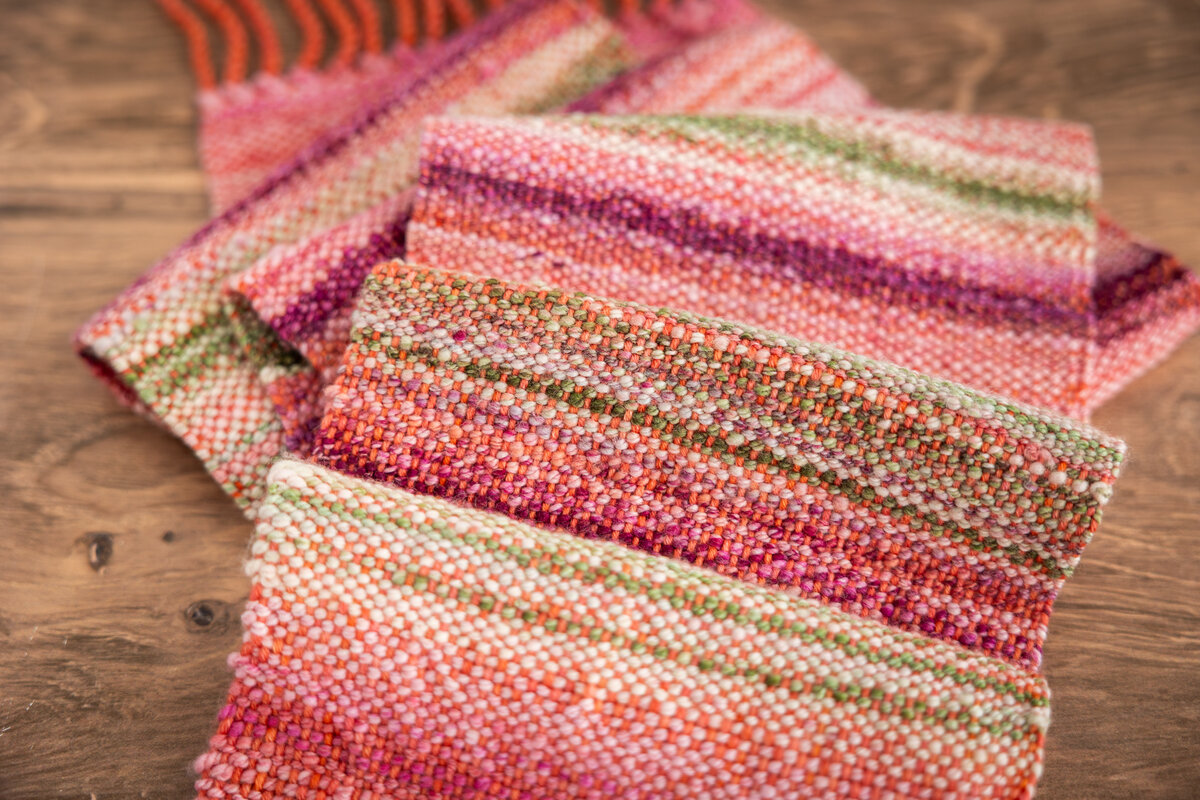 Square One Scarf by Felicia Lo Warp: Tough Love Sock Clementine Weft: handspun yarn in Merino