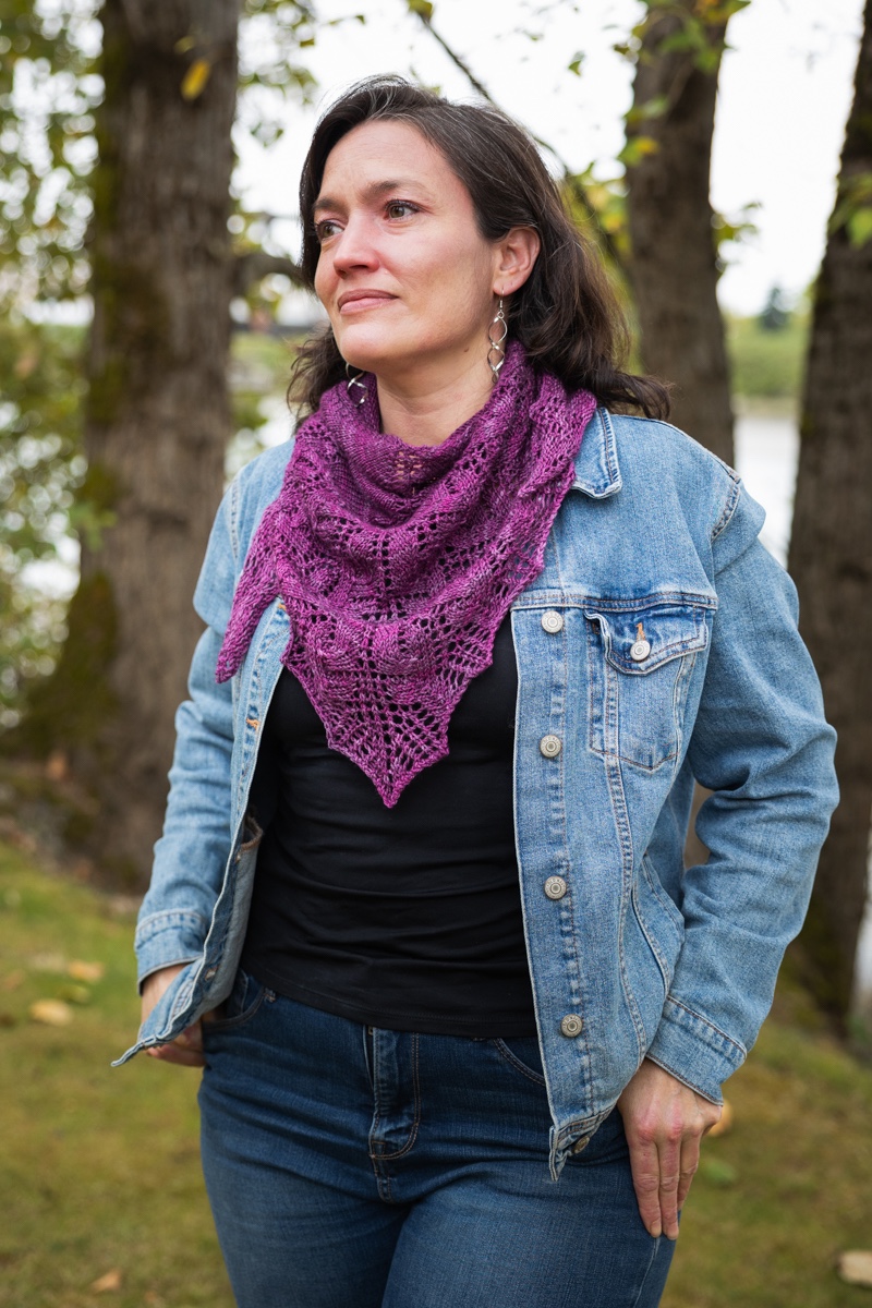 Twig triangular shawl lace knitting pattern