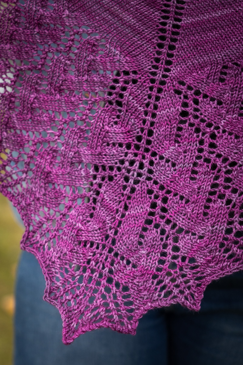 Twig triangular shawl lace knitting pattern