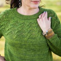 Hand knit lace yoke sweater in hand dyed yarn