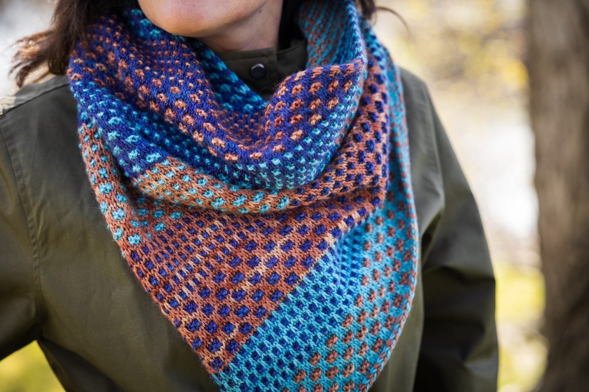 The Shift cowl hand knit in hand dyed yarn