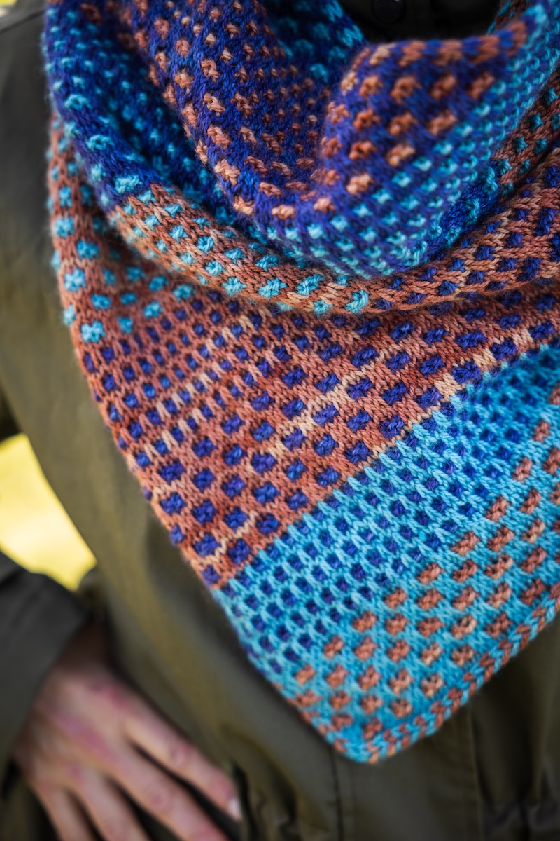 The Shift cowl hand knit in hand dyed yarn