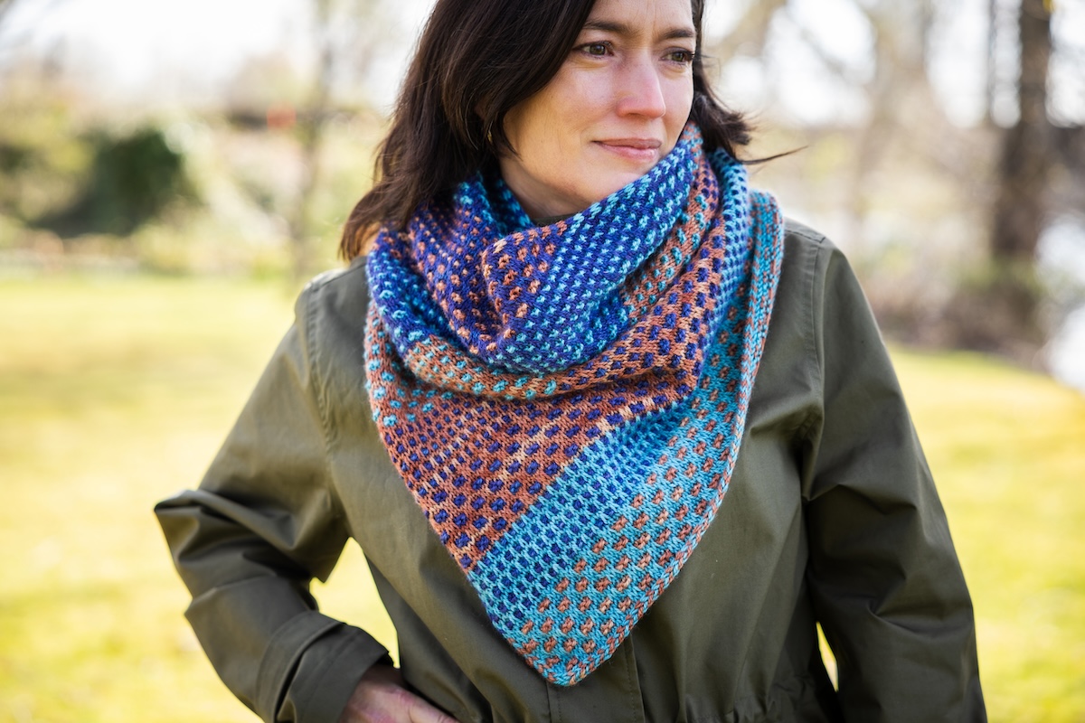The Shift cowl hand knit in hand dyed yarn